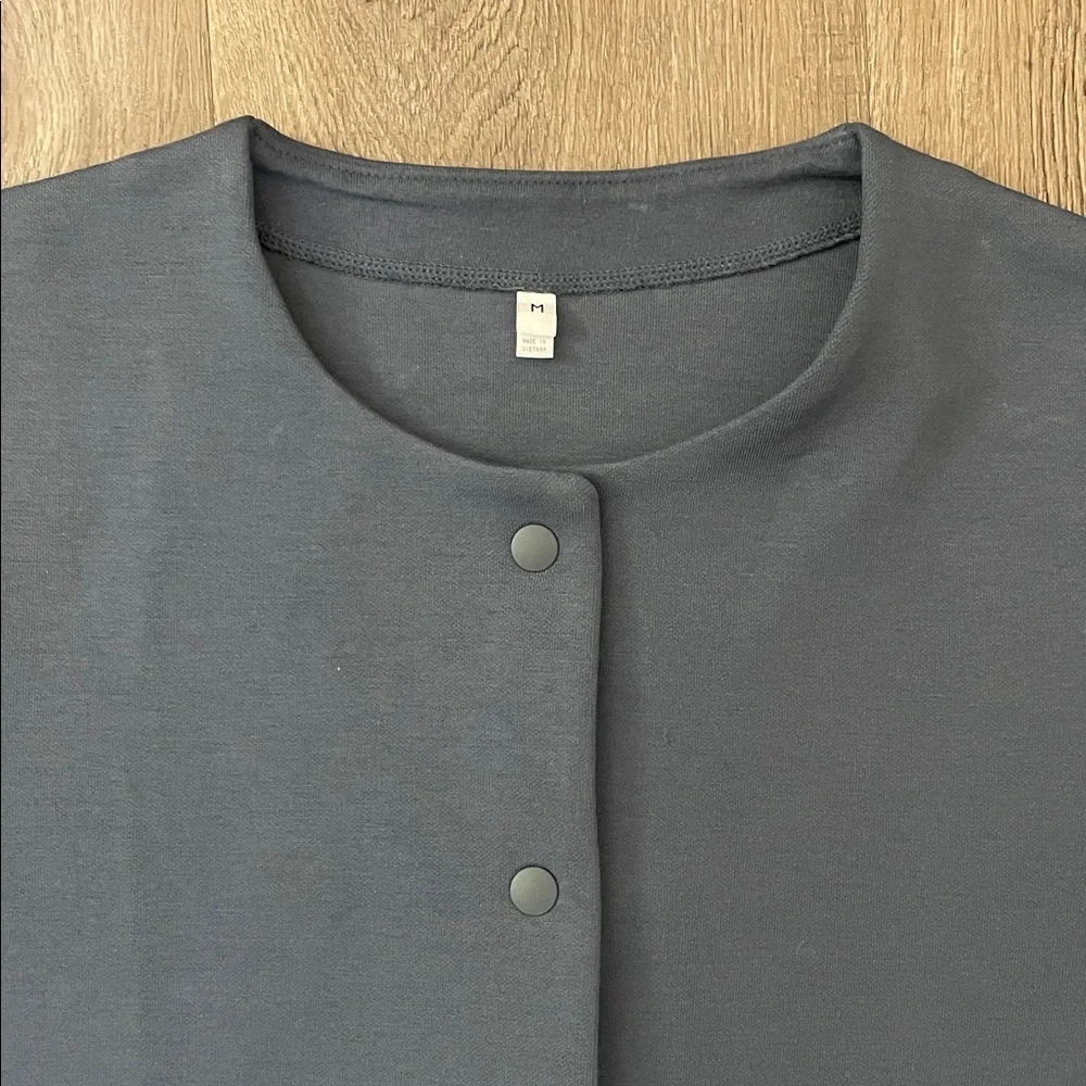 Muji Blue Snap Cardigan Sweatshirt Womens Size Medium M Scuba Cotton Fleece - Picture 4 of 11